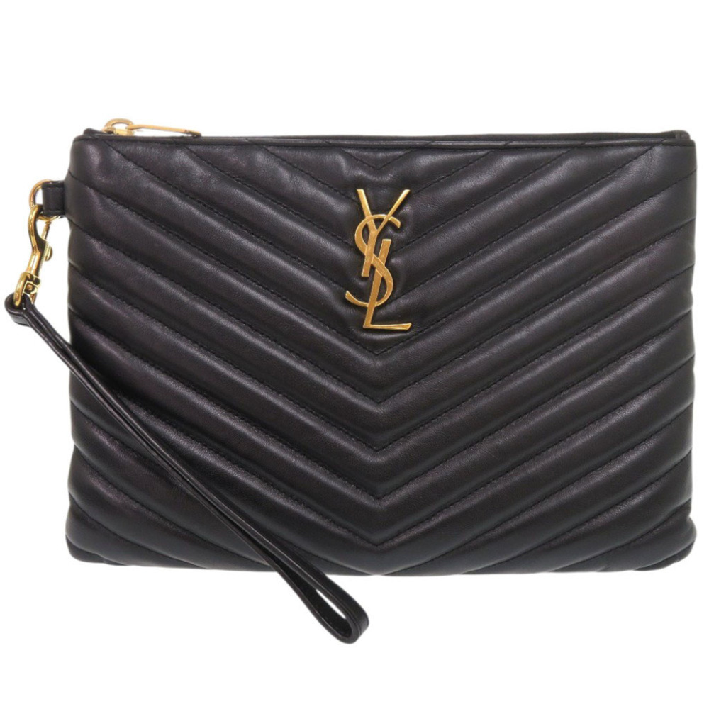 Yves Saint Laurent Saint Laurent Paris Cassandra Matelassé Leather Black Clut...